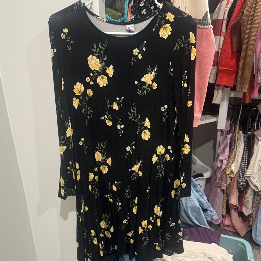 Old Navy Black Tunic with Yellow Floral Print